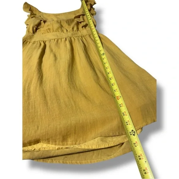 Ivy Chic Mustard Ruffle Sleeves Gathered Waist Cutout Tie Back Mini Dress - Picture 7 of 16